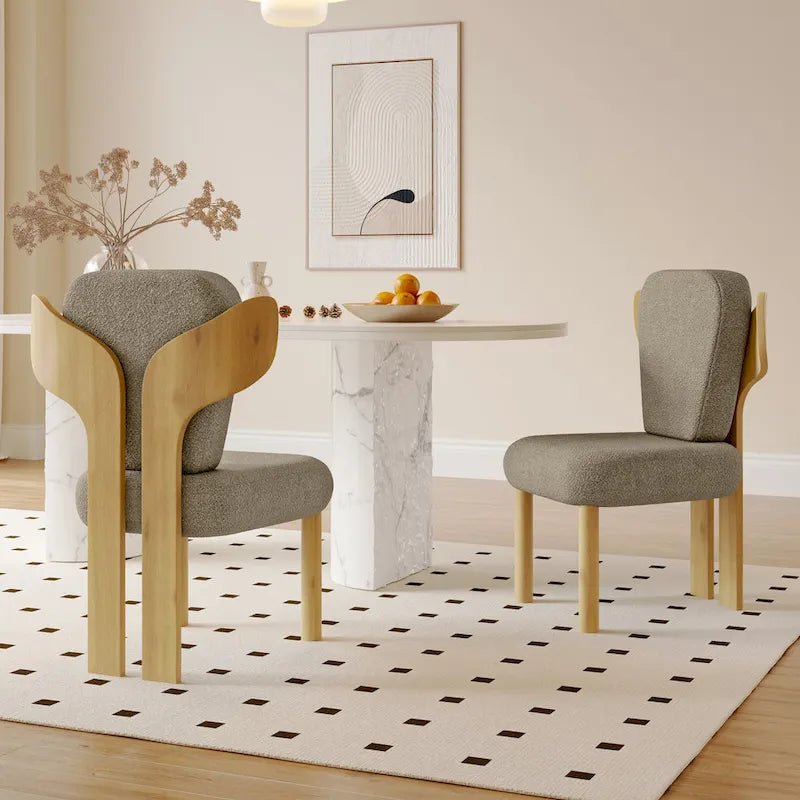 Teddy Fabric Upholstered Dining Chairs Set of 2 - Wingback Design with Wood Legs, High-Density Sponge Cushion, Kitchen Living Room Furniture