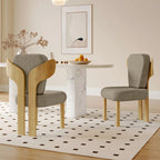 Teddy Fabric Upholstered Dining Chairs Set of 2 - Wingback Design with Wood Legs, High-Density Sponge Cushion, Kitchen Living Room Furniture