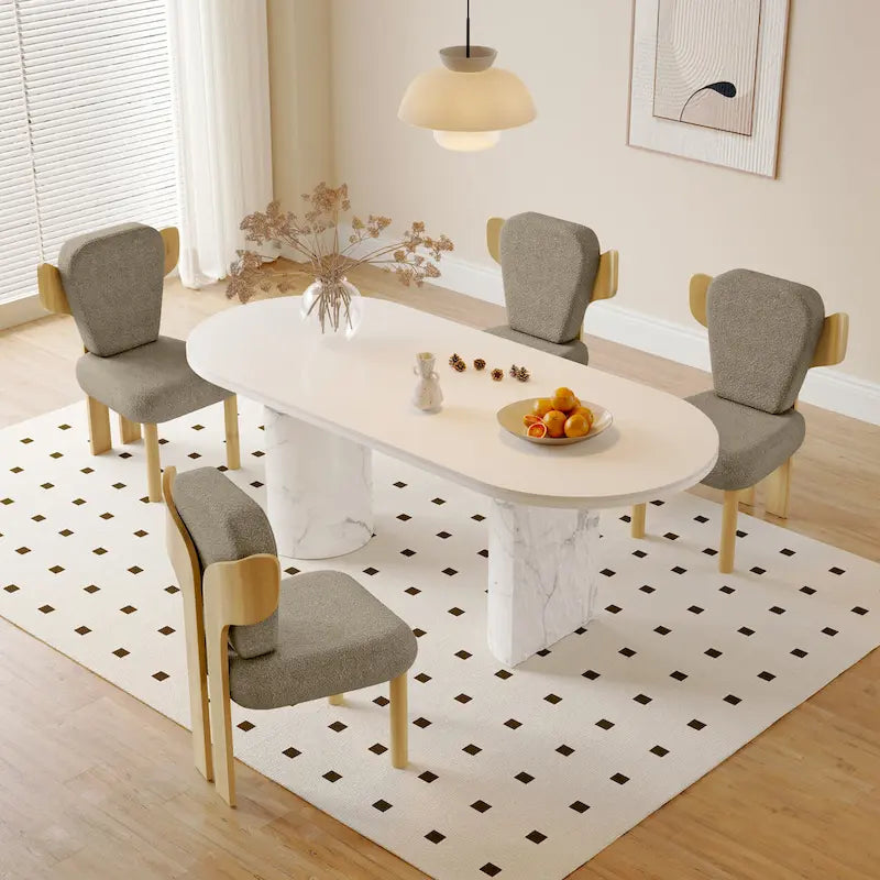 Teddy Fabric Upholstered Dining Chairs Set of 2 - Wingback Design with Wood Legs, High-Density Sponge Cushion, Kitchen Living Room Furniture