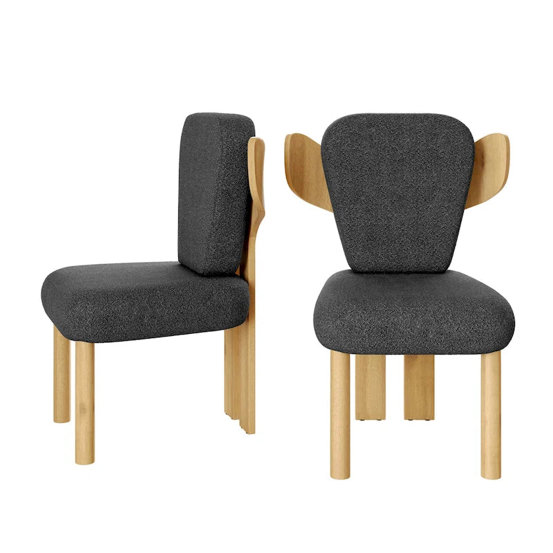 Teddy Fabric Upholstered Dining Chairs Set of 2 - Wingback Design with Wood Legs, High-Density Sponge Cushion, Kitchen Living Room Furniture