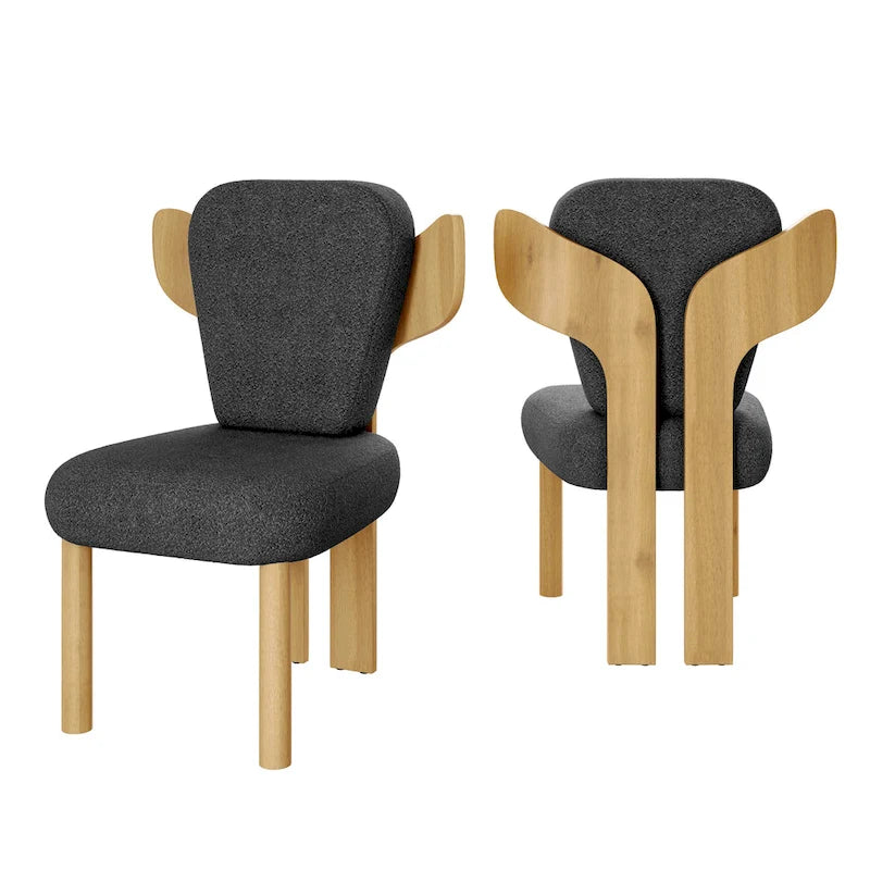 Teddy Fabric Upholstered Dining Chairs Set of 2 - Wingback Design with Wood Legs, High-Density Sponge Cushion, Kitchen Living Room Furniture