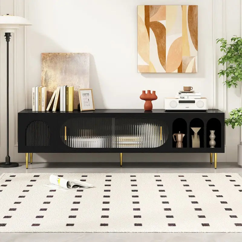 71-Inch Modern TV Stand for 70" TV with 3 Shelves, 2 Cabinets, Acrylic Door, Cable Management for Living Room