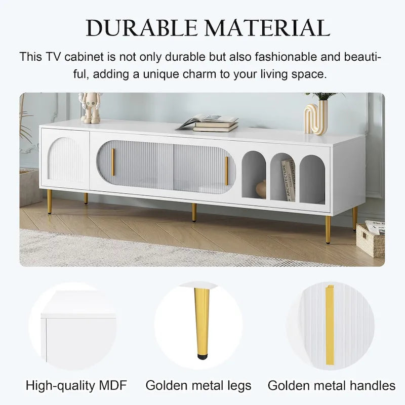 71-Inch Modern TV Stand for 70" TV with 3 Shelves, 2 Cabinets, Acrylic Door, Cable Management for Living Room