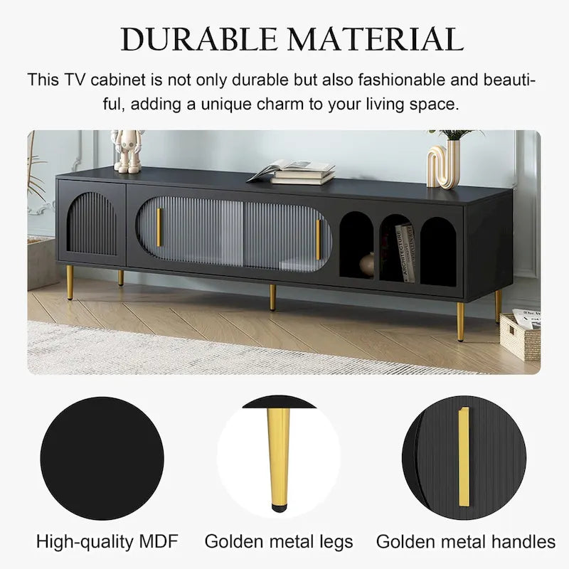 71-Inch Modern TV Stand for 70" TV with 3 Shelves, 2 Cabinets, Acrylic Door, Cable Management for Living Room