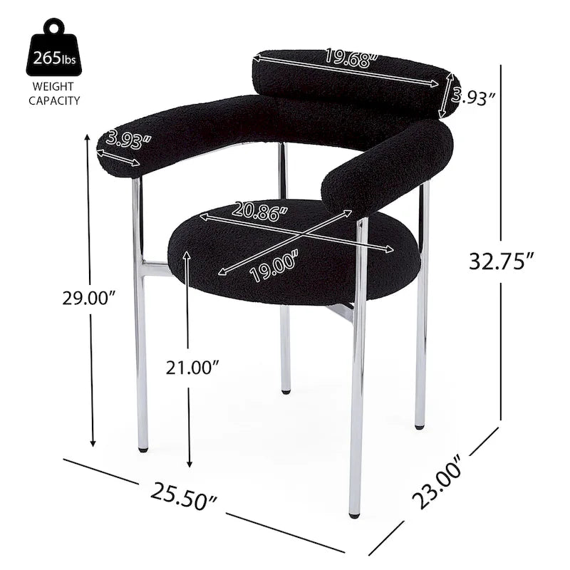 Modern Fabric Dining Chairs with Metal Legs - Set of 2/4, Upholstered Arm Chairs, 265 lbs Capacity